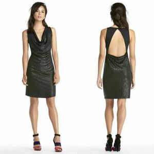 RACHEL Rachel Roy Black Sequin Backless Sleeveless Cowl Neck Dress Large